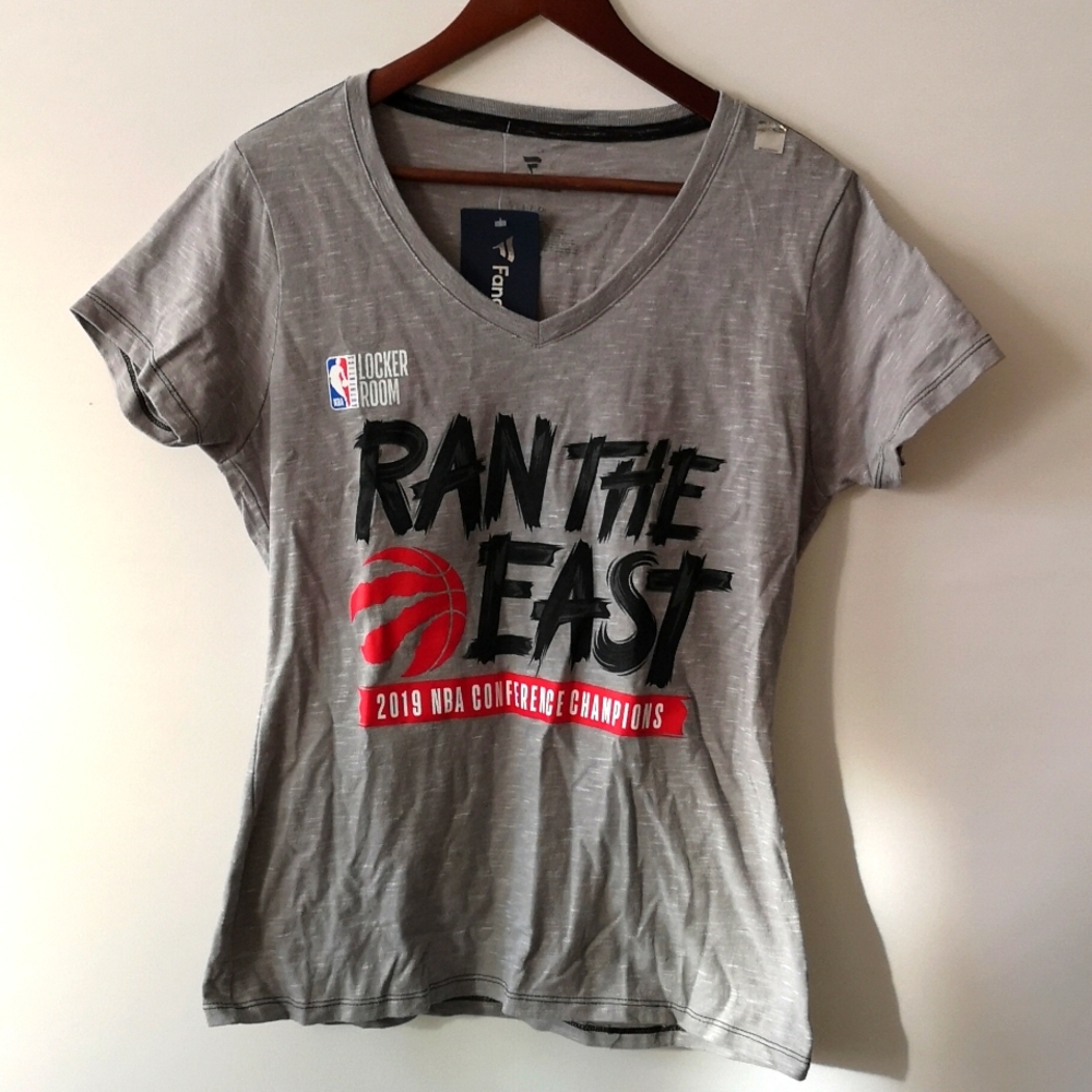 Brand New Women's V-neck Toronto Raptors 2019 NBA Champions T-shirt, Grey, Small